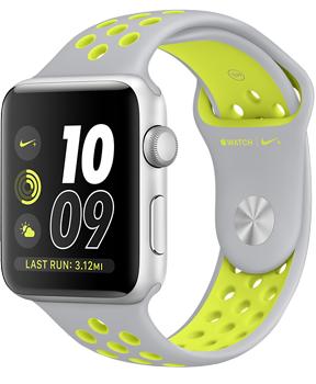 Apple Watch Nike+ 42mm Silver Aluminum Case with Flat Silver/Volt Nike Sport Band Apple Watch Nike+ 42mm Silver Aluminum Case with Flat Silver/Volt Nike Sport BandApple проделала большую работу над вторым поколением фирменных смарт-часов. Встроенный GPS, более яркий дисплей, водонепроницаемость — реальные плюсы девайса. Получайте напоминания, мотивирующие на новые достижения. Делитесь личными рекордами с единомышле...<br>