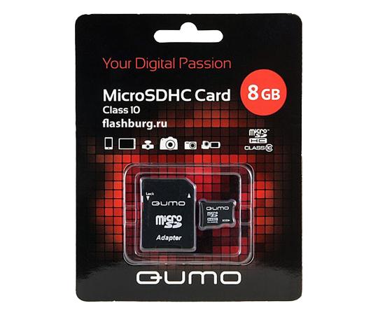 MicroSDHC 8GB QUMO Сlass 10 с адаптером SD 8 Gb MicroSDHC 8GB QUMO Сlass 10 с адаптером SD 8 GbФлеш-карта QUMO MicroSDHC 8GB Class 10 – это универсальная карта памяти, которая подходит для цифровой техники, поддерживающей данный формат карт. Она призвана расширить память различных устройств. Данная карта имеет 10 класс записи – самый высокий и самы...<br>