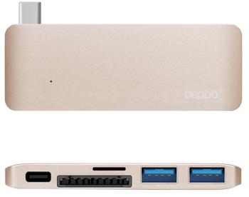 Адаптер USB-C Deppa для Macbook 5в1, золото