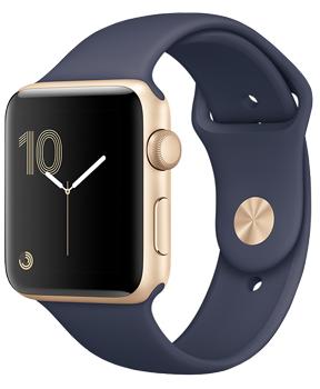 Apple Watch Series 2 42mm Gold Aluminum Case with Midnight Blue Sport Band Apple Watch Series 2 42mm Gold Aluminum Case with Midnight Blue Sport BandВторое поколение Apple Watch получило целый ряд мощных функций. Появился GPS?модуль. Смарт-часы получили водонепроницаемость до глубины 50 метров. Дисплей стал ярче в 2 раза. Новый быстрый процессор позволяет моментально обрабатывать информацию. Apple Wat...<br>