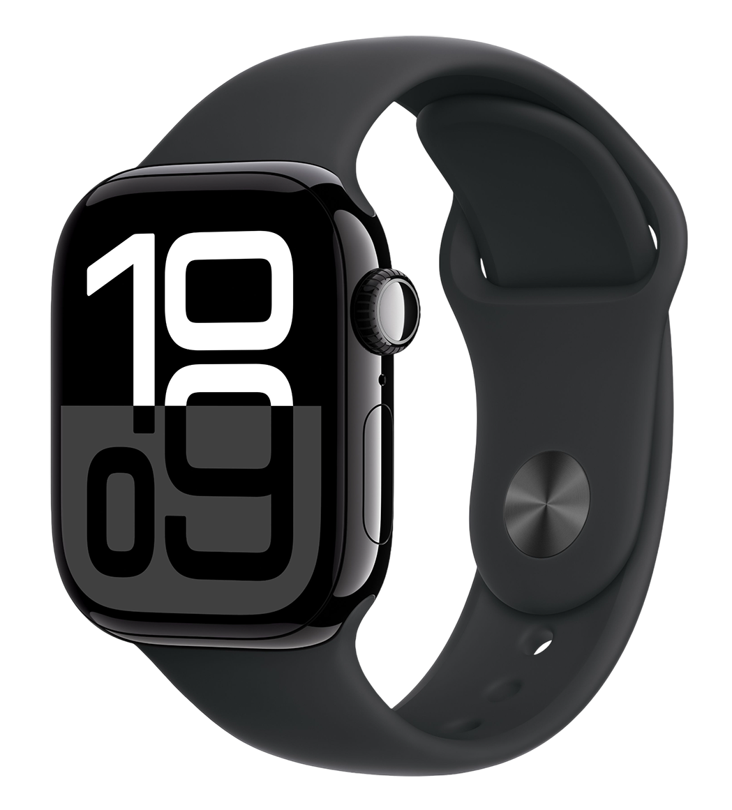Apple Watch Series 10 GPS 42mm Aluminium Case with Jet Black/Black Sport Band S/M (MWWE3)