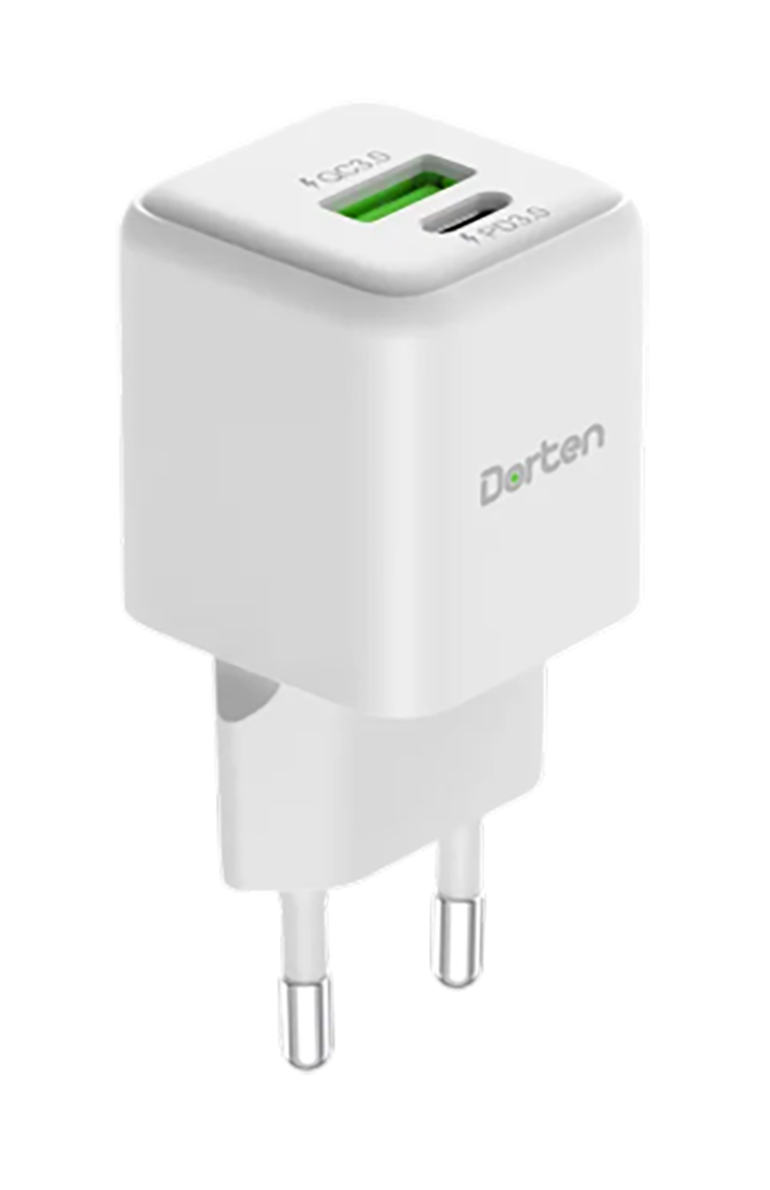 Сетевое зарядное устройство Dorten 2-Port USB Smart ID 25W Gan Wall Quick Charger White