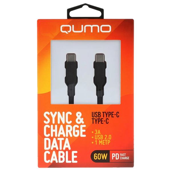 Кабель Qumo Type-C на Type-C, силиконовый, 1м, 3A, 60W, PD (черный)