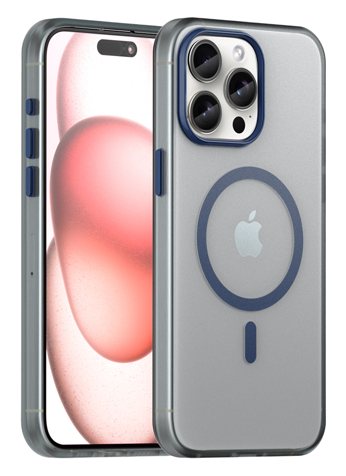 Чехол Caseport Frosted Magnetic для iPhone 15 Pro, мягкий усиленный с MagSafe, темно-синий