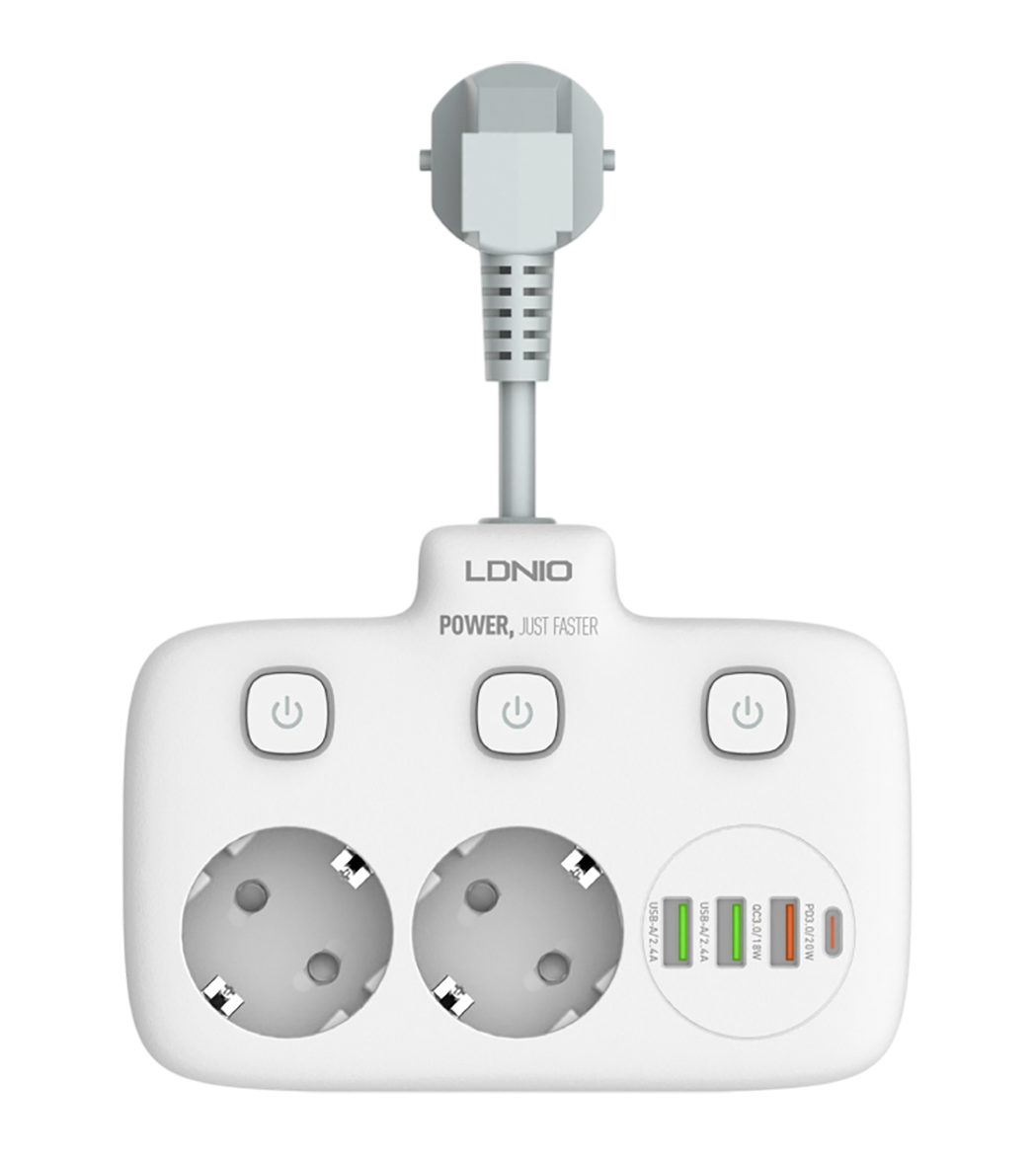 Сетевой фильтр LDNIO SE2435 Extension Lead with USB - 2 розетки, 2 USB, 1PD, QC3.0 White — купить у 1CLICK RU