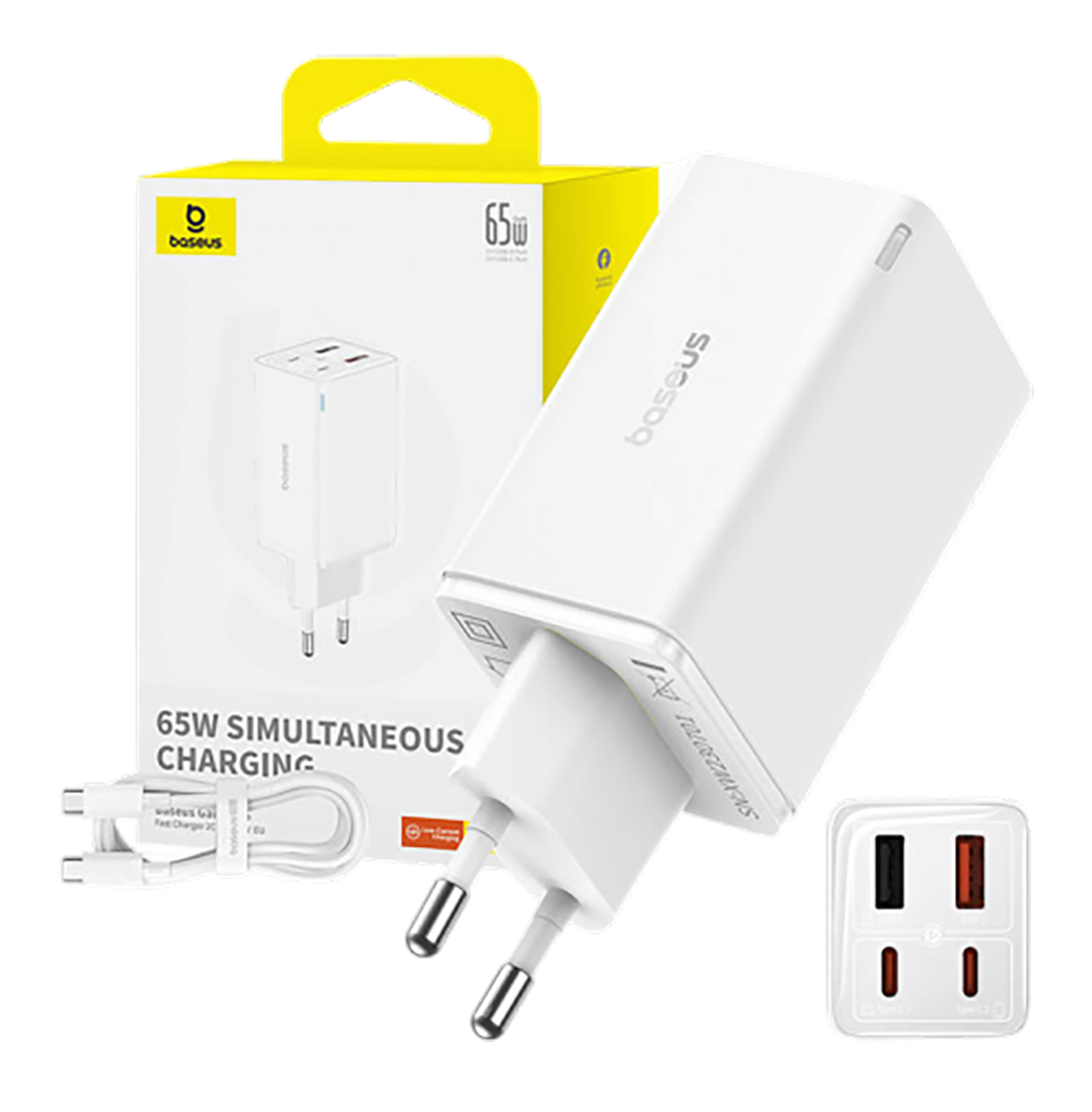 Зарядное устройство Baseus GaN6 Pro Fast Charger 2C+2U 65W + кабель Type-C, белый P10162701213-00