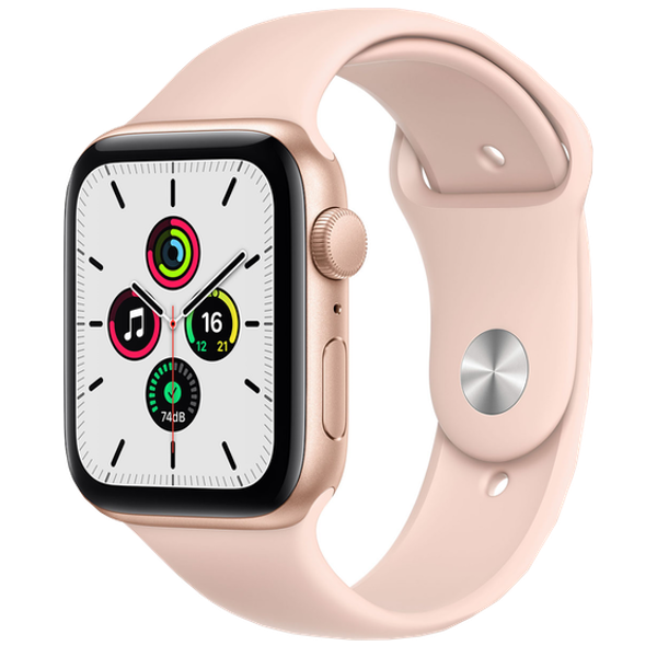 Apple Watch SE GPS 44mm Gold Aluminum Case with Pink Sand Sport Band MYDR2