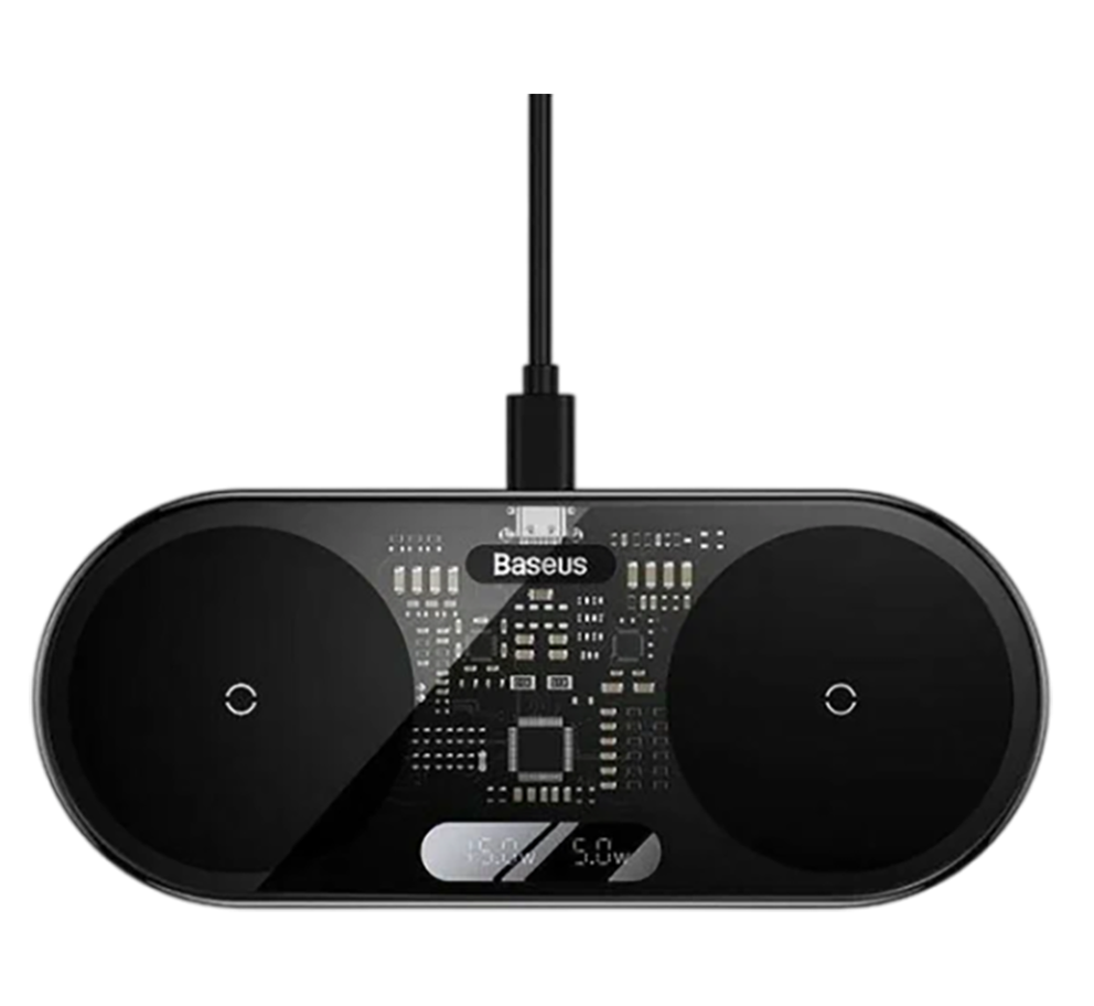 Беспроводное зарядное устройство Baseus Digital LED Display 2in1 Wireless  20W (WXSX010101) Black