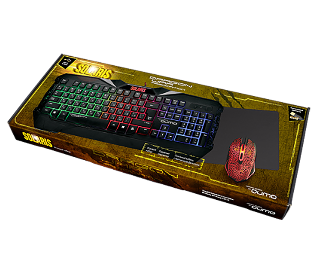 Игровой набор Qumo Solaris, проводные кл-ра K03 104 клавиши , мышь M10 dpi до 2200, коврик