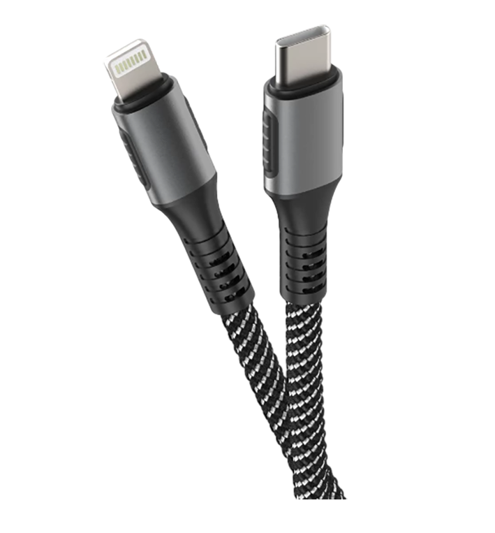 Кабель mObility Type-C - Lightning, 3А, тканевая оплетка, Black