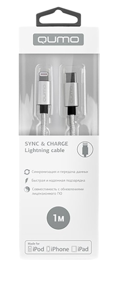 Кабель Qumo MFI С48 Type-С - Lightning  1м, 5В, 2,4A, 12Вт опл. нейлон, темно-серый