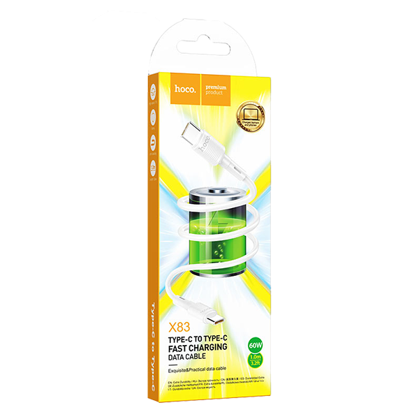 Кабель Hoco X83 Type-C to Type-C Victory 60W 1m White