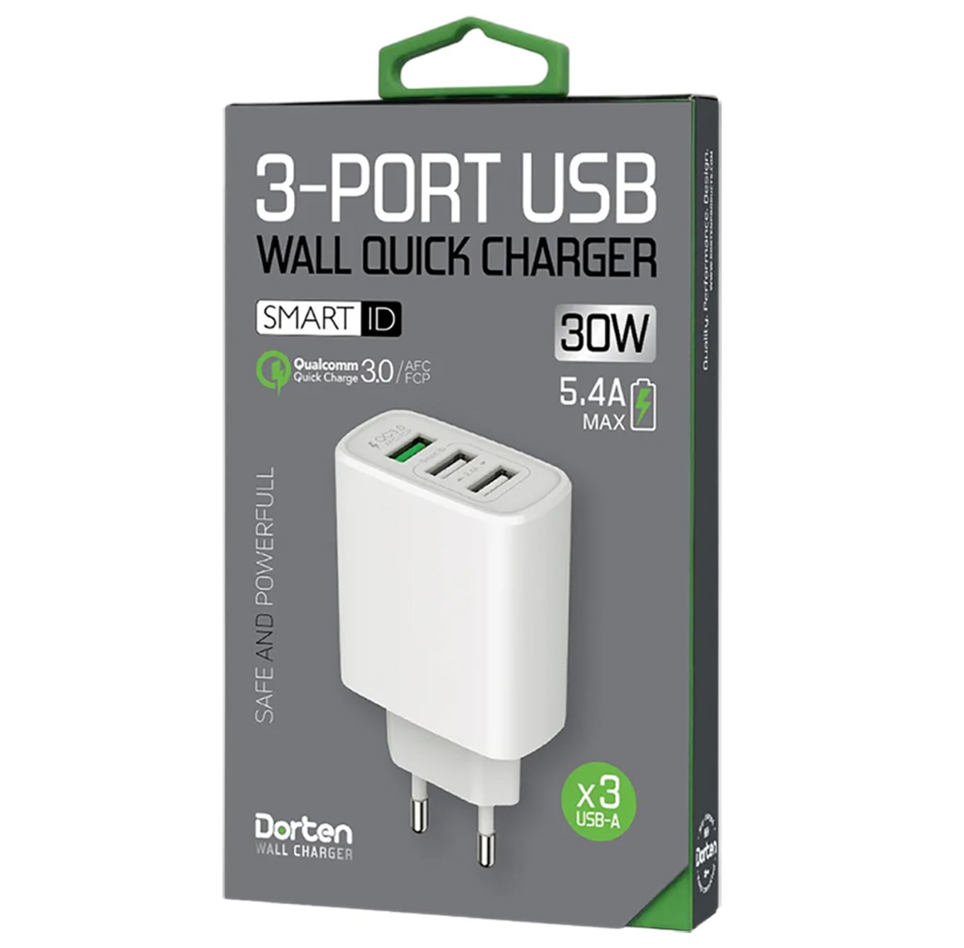 Сетевое зарядное устройство Dorten 3-Port USB Smart ID 30W Wall Quick Charger: QC3.0+2.4A White фото 1