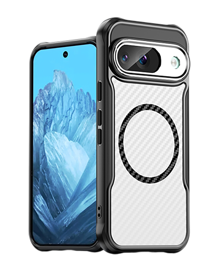 Чехол с MagSafe для Google Pixel 9 Caseport, прозрачная крышка с карбоновой текстурой, черный