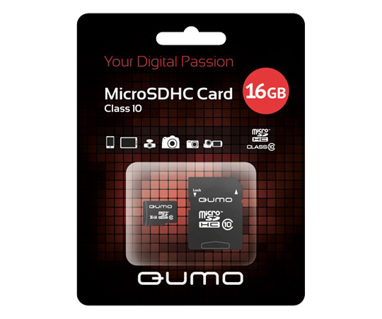 MicroSDHC 16GB QUMO Сlass 10 с адаптером SD