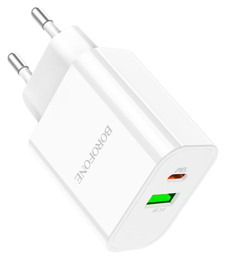 Сетевое зарядное устройство BOROFONE BA55A Crown Speed 1xUSB QC3.0, 3A, 1хUSB-C PD, 20W (белый)