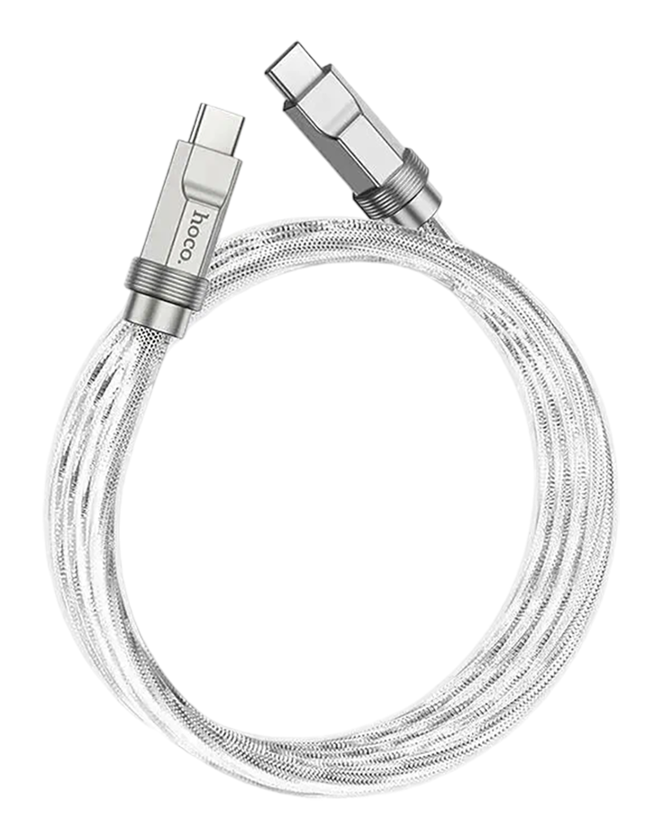 Кабель HOCO U113 Solid 100W silicone charging data cable Type-C to Type-C 3A. 1m (серебристый)