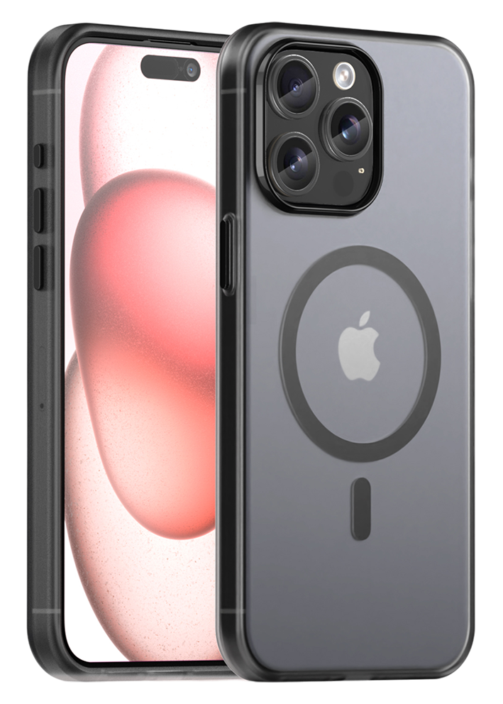 Чехол Caseport Frosted Magnetic для iPhone 15 Pro, мягкий усиленный с MagSafe, черный