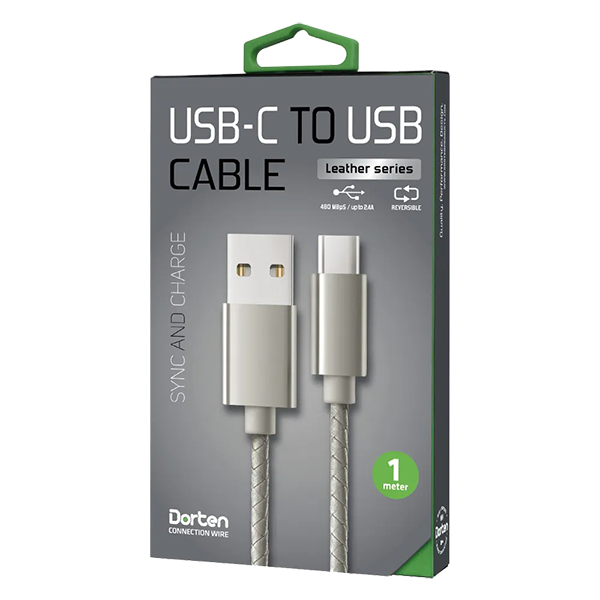 Кабель Dorten to Type-C Leather Series 1m Grey