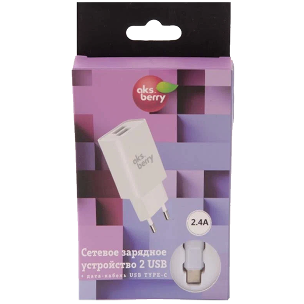 Сетевое зарядное устройство Aksberry T38 2 USB 2.4 White фото 1