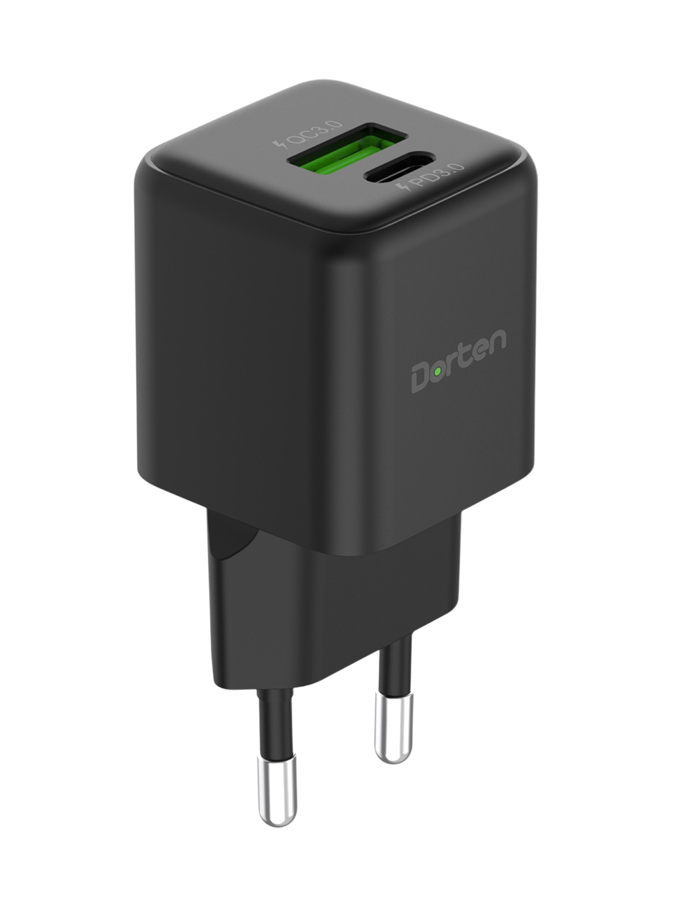 Сетевое зарядное устройство Dorten 2-Port USB Smart ID 20W Gan Wall Quick Charger PD3.0+QC3.0 Black