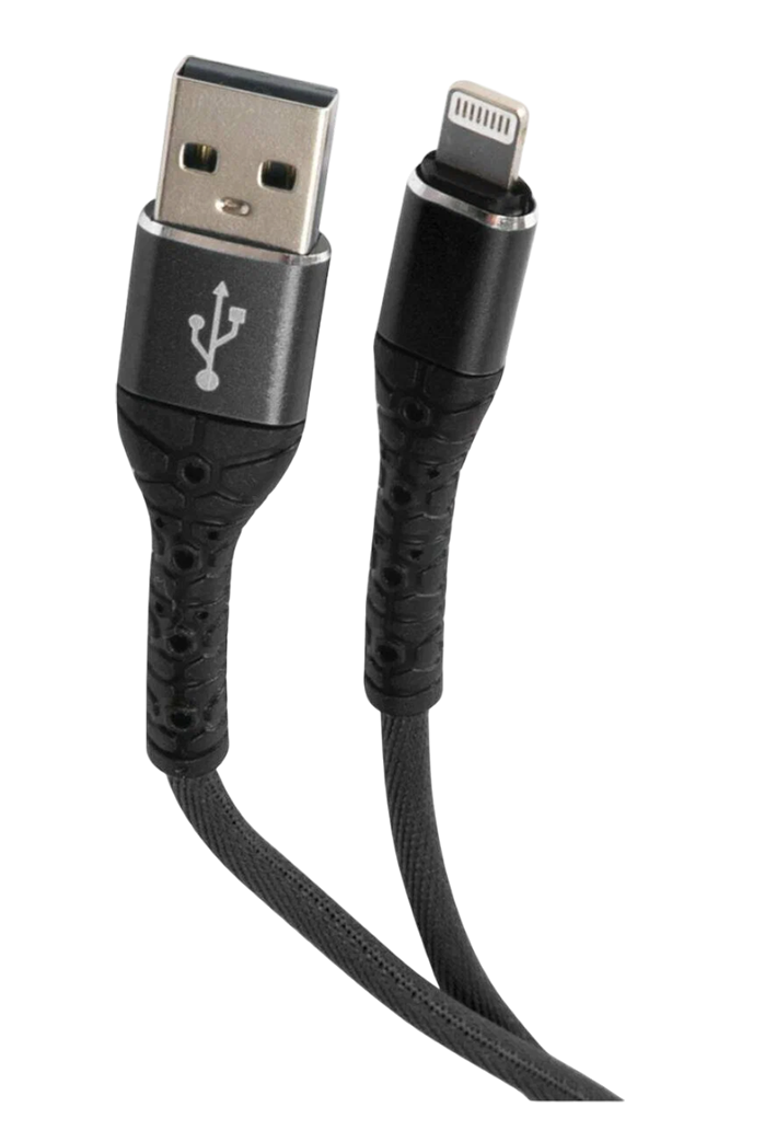 Кабель mObility USB – Lightning, 3А, тканевая оплетка, Black фото 1