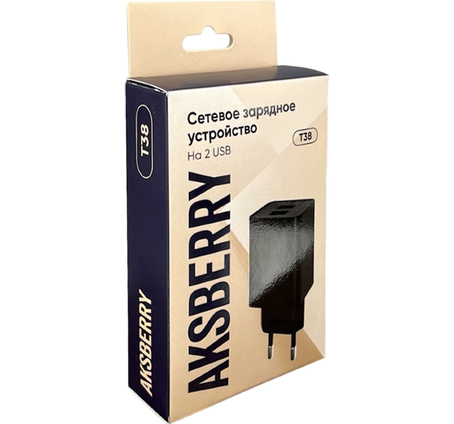 Сетевое зарядное устройство Aksberry T38 2 USB 2.4A + кабель Lightning Black фото 1