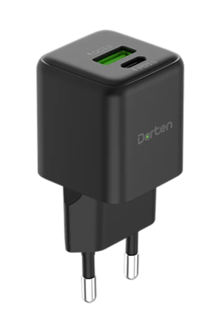 Сетевое зарядное устройство Dorten 2-Port USB Smart ID 25W Gan Wall Quick Charger Black