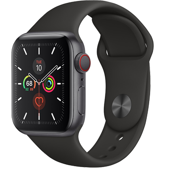 Apple Watch Series 5 GPS+ Cellular 40mm Space Grey Aluminum Case with Black Sport Band MWX32