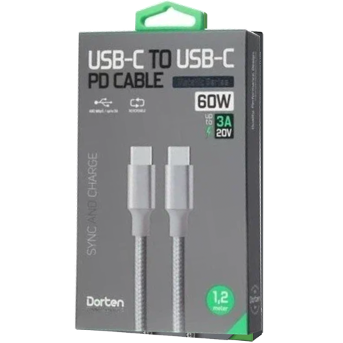 Кабель Dorten USB-C to USB-C 60W PD Metallic Series 1.2m Silver фото 1