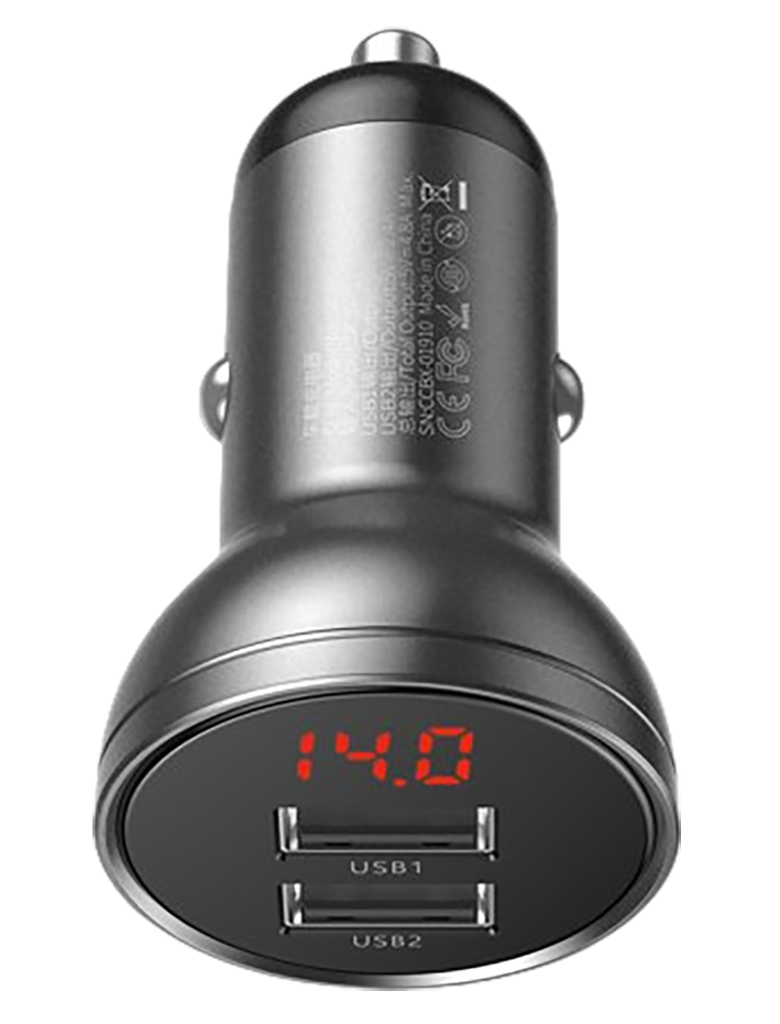 АЗУ Baseus Digital Display Dual USB 4.8A 24W Car Charger (CCBX-0G) Серый