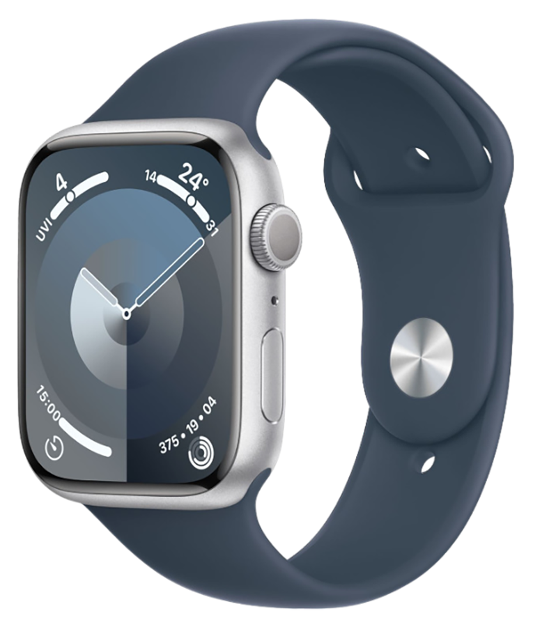 Apple Watch Series 9 GPS 45mm Aluminium Case with Silver/Storm Blue Sport Band S/M (MR9D3) фото 1