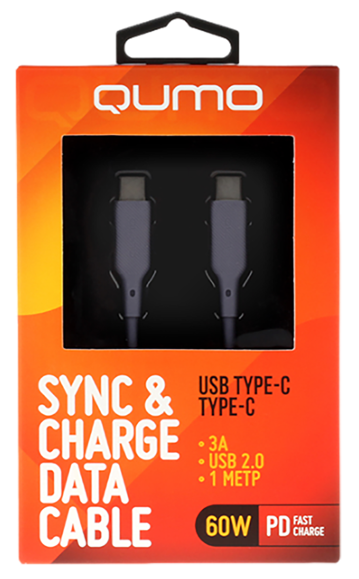 Кабель Qumo Type-C на Type-C, силиконовый, 1м, 3A, 60W, PD (серый)