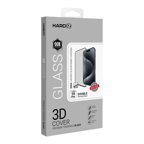 Стекло защитное для Apple iPhone 15 Pro Hardiz Full Screen Cover (3D) черное