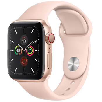 Apple Watch Series 5 GPS+ Cellular 44mm Gold Aluminum Case with Pink Sand Sport Band MWWD2