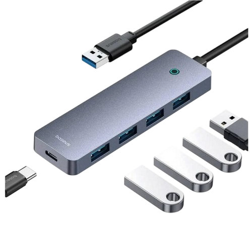 Хаб Baseus UltraJoy Series 4-Port HUB Lite 15см (USB-A - USB 3.0*4+USB-C 5V) B0005280B811-10