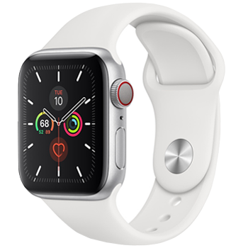 Apple Watch Series 5 GPS+ Cellular 40mm Silver Aluminum Case with White Sport Band MWX12