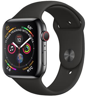

Apple Watch Series 4 GPS+ Cellular 44mm Black Stainless Steel Case with Black Sport Band MTX22