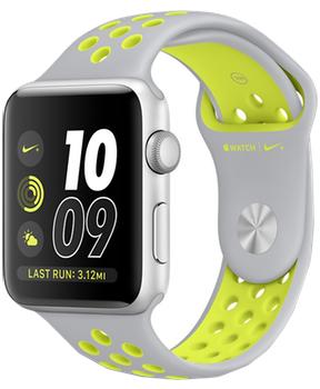 

Apple Watch Nike+ 38mm Silver Aluminum Case with Flat Silver/Volt Nike Sport Band MNYP2