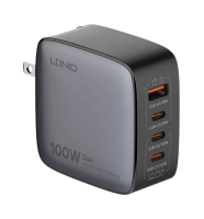 СЗУ LDNIO Q408 100W GaN Supper Fast Charger, US/UK/EU Plug, 1xUSB-A + 3xUSB-C Black
