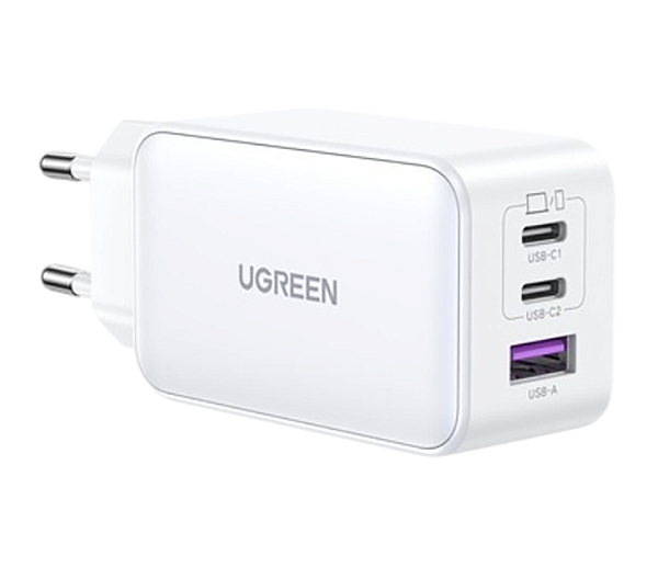 Сетевое зарядное устройство Ugreen CD244, 1USB-A+2USB-C, 65W GAN White