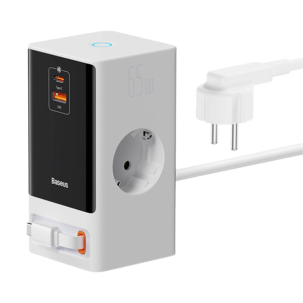 СЗУ Baseus PowerCombo Digital PowerStrip 65W (2AC+1U+1C+Retractable-C) 1,5м, (PSLR000602) белый