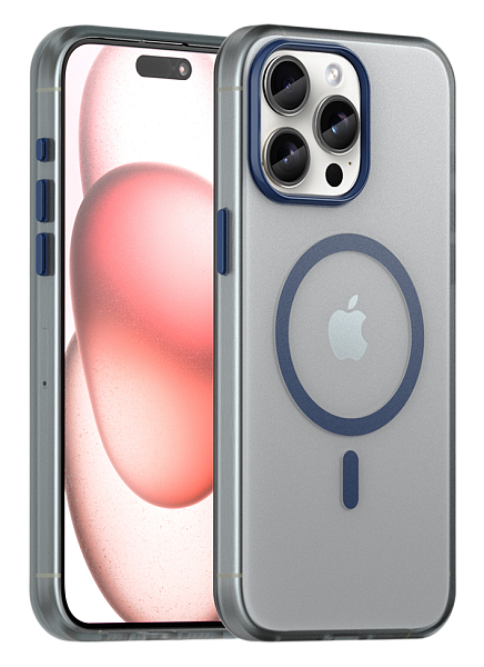 Чехол Caseport Frosted Magnetic для iPhone 15 Pro Max, мягкий усиленный с MagSafe, темно-синий