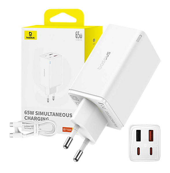 Зарядное устройство Baseus GaN6 Pro Fast Charger 2C+2U 65W + кабель Type-C, белый P10162701213-00