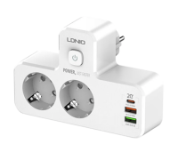 Cетевая зарядка, удлинитель-разветвитель LDNIO SE2337, 2 розетки, 2 USB-A, 1 PD 20W, EU White
