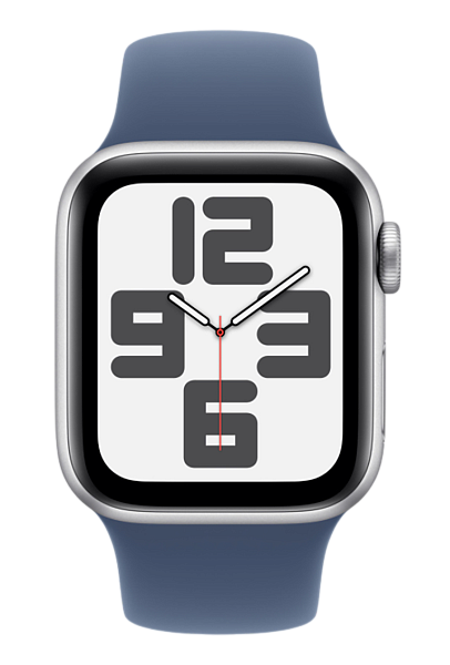 Apple Watch SE (2024) GPS 44mm Aluminum Case with Silver/Denim Sport Band S/M (MXEQ3)