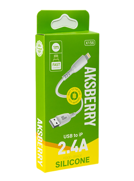 Кабель Aksberry X156 Silicone USB to Lightning 2.4А, 1м белый