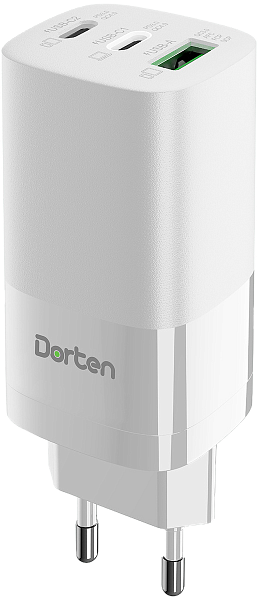Сетевое зарядное устройство Dorten 3-Port USB Smart ID 65W GaN Power Adapter White
