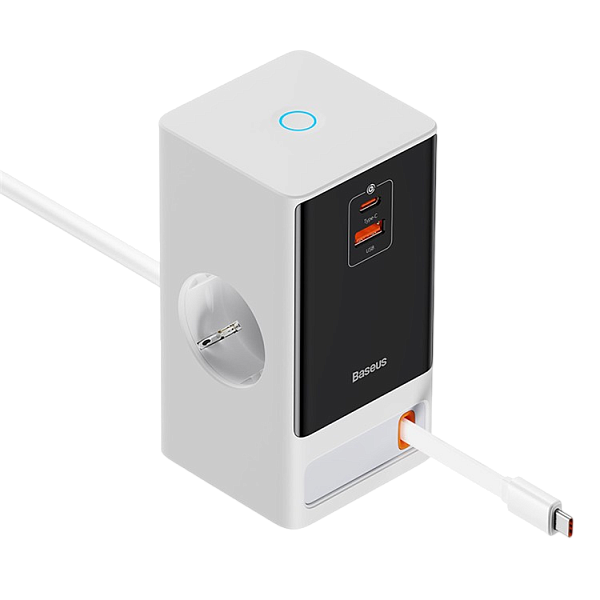 СЗУ Baseus PowerCombo Digital PowerStrip 65W (2AC+1U+1C+Retractable-C) 1,5м, (PSLR000602) белый
