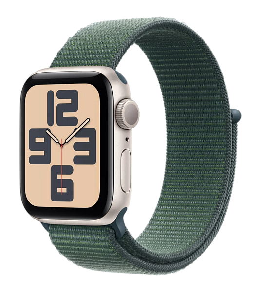 Apple Watch SE (2024) GPS 40mm Aluminum Case with Starlight/Lake Green Sport Loop (MXEH3)
